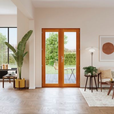Porte fenêtre bois 2 vantaux l.140 x H.215 cm tirant droit GoodHome