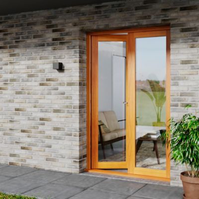 Porte fenêtre bois 2 vantaux l.140 x H.215 cm tirant droit GoodHome