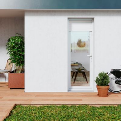 Porte fenêtre PVC 1 vantail tirant + volet roulant électrique GoodHome blanc - l.80 x h.215 cm, tirant droit
