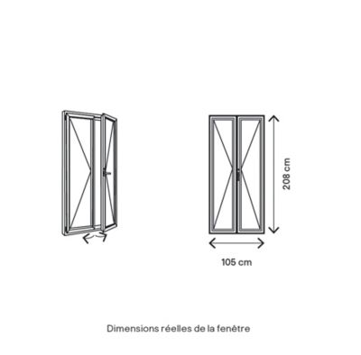 Porte fenêtre PVC 2 vantaux GoodHome blanc - 100 x h.205 cm, tirant droit