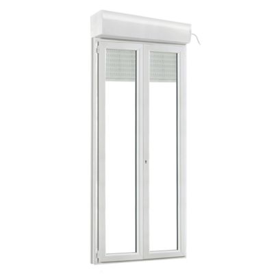 Porte fenêtre PVC 2 vantaux tirant + volet roulant électrique GoodHome blanc - l.120 x h.205 cm, tirant droit