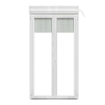 Porte fenêtre PVC 2 vantaux tirant + volet roulant électrique GoodHome blanc - l.120 x h.205 cm, tirant droit