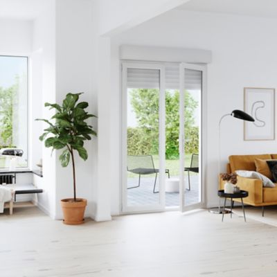 Porte fenêtre PVC 2 vantaux tirant + volet roulant électrique GoodHome blanc - l.120 x h.205 cm, tirant droit