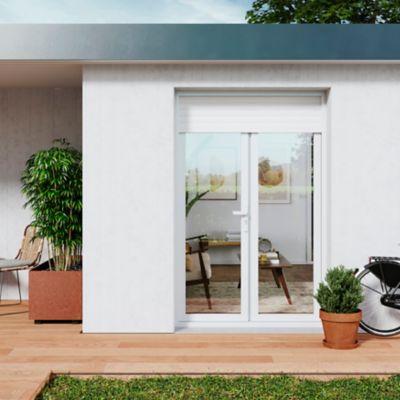 Porte fenêtre PVC 2 vantaux tirant + volet roulant électrique GoodHome blanc - l.120 x h.205 cm, tirant droit