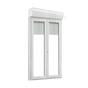 Porte fenêtre PVC 2 vantaux tirant + volet roulant électrique GoodHome blanc - l.120 x h.215 cm, tirant droit