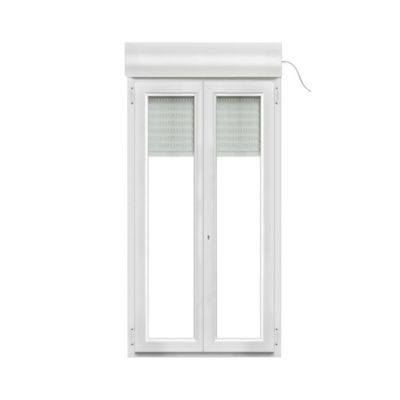 Porte fenêtre PVC 2 vantaux tirant + volet roulant électrique GoodHome blanc - l.120 x h.215 cm, tirant droit