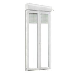 Porte fenêtre PVC 2 vantaux tirant + volet roulant électrique GoodHome blanc - l.140 x h.215 cm, tirant droit