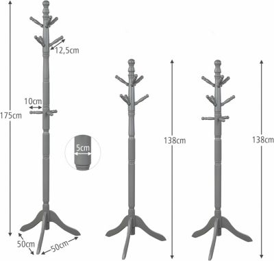 Porte manteau en Bois dHévéa avec 9 Crochets Pratiques et Base de Trépied Stable Assemblage Facile pour Entrée Chambre Gris