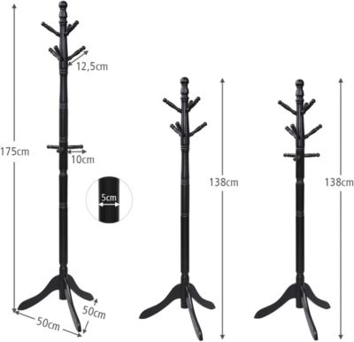 Porte manteau en Bois dHévéa avec 9 Crochets Pratiques et Base de Trépied Stable Assemblage Facile pour Entrée Chambre Noir