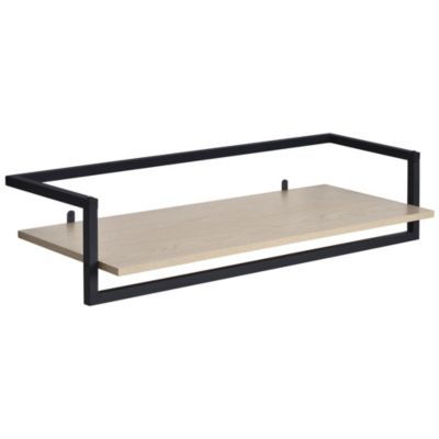 Porte-manteau mural avec étagère et penderie en métal noir et effet bois L. 90 cm Homesight Etan