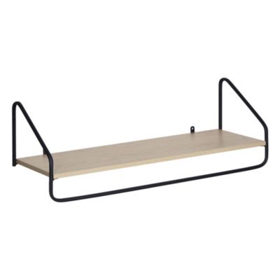 Porte-manteau mural avec étagère et penderie en métal noir et effet bois L. 90 cm Homesight Nelo
