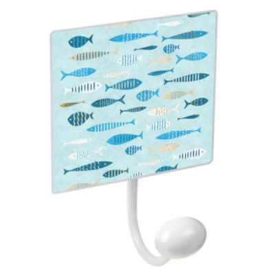 Porte-manteau mural en métal design poisson rétro nordique, décoration bleue avec 1 crochet en porcelaine