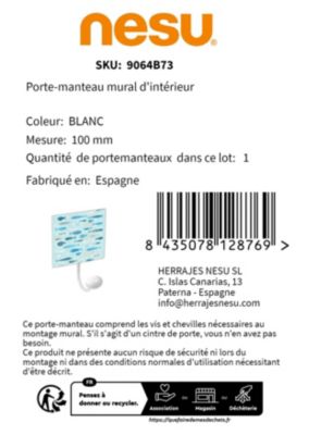 Porte-manteau mural en métal design poisson rétro nordique, décoration bleue avec 1 crochet en porcelaine