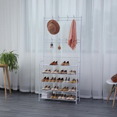 Porte-manteaux d'entrée avec étagère à chaussure à 5 niveaux Herzberg HG03398