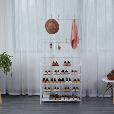 Porte-manteaux d'entrée avec étagère à chaussure à 5 niveaux Herzberg HG03398