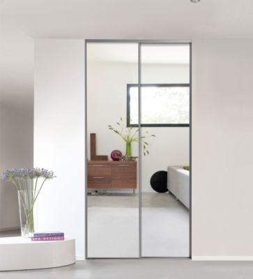 Porte miroir de placard coulissantes H. 250 cm cadre acier gris vendue par 2