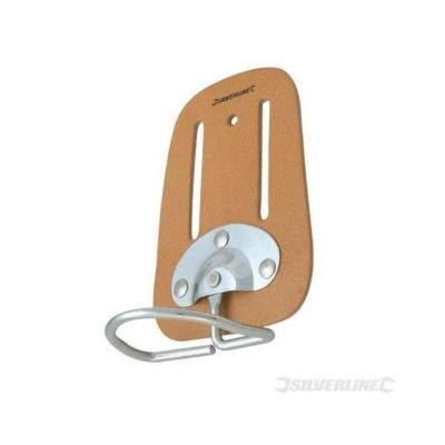 Porte-outil - Silverline - Porte-marteau en cuir - 100 x 50 mm - Cuir résistant - Crochet pivotant en acier