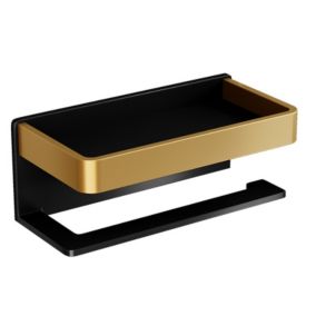 Porte Papier Toilette avec EtagèreSupport Papier Toilette Mural Perforé/Non perforé Porte Rouleau Papier ToiletteDerouleur  Noir