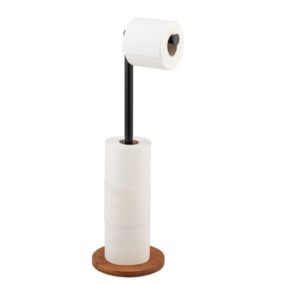 Porte papier toilette avec réserve rouleaux en bambou et acier noir, Wenko Serro