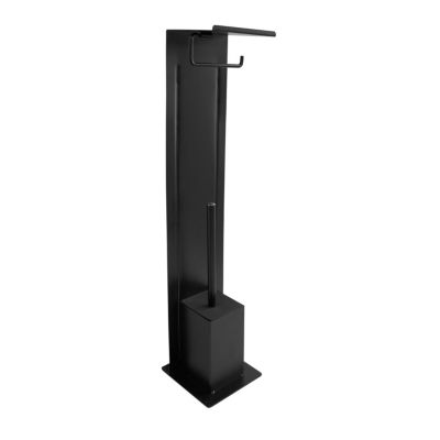 Porte-papier toilette sur pied avec brosse métal noir 16 x 15 x 69 cm
