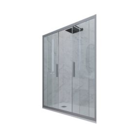 Porte parois de douche 2 portillons coulissants 140 cm H 200 en PVC Gris argent Verre Transparent mod. Glam