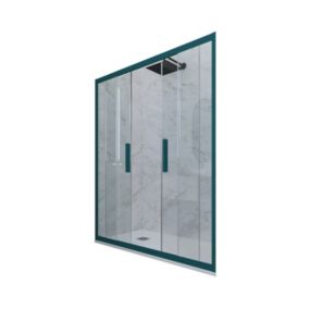 Porte parois de douche 2 portillons coulissants 140 cm H 200 en PVC Vert night watch Verre Transparent mod. Glam