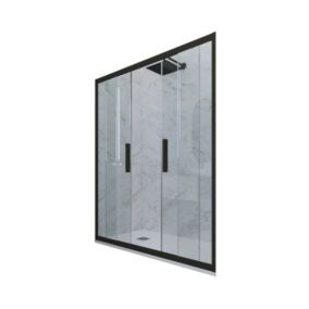 Porte parois de douche coulissante 130 cm H 200 en PVC Noir Matt Verre Transparent mod. Glam