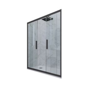 Porte parois de douche coulissante 140 cm H 200 en PVC Anthracite Verre Transparent mod. Glam