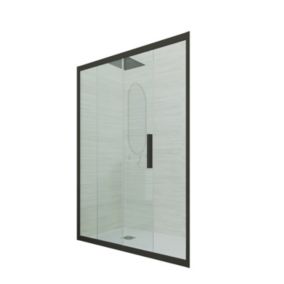 Porte parois de douche coulissante 140 cm H 200 en PVC Noir Matt Verre Transparent mod. Deco