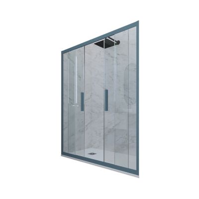 Porte parois de douche coulissante 150 cm H 200 en PVC Bleu Navy Verre Transparent mod. Glam