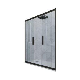 Porte parois de douche coulissante 170 cm H 200 en PVC Noir Matt Verre Transparent mod. Glam