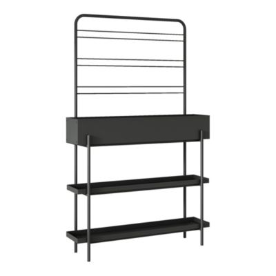 Porte-plantes surélevé Jaalsmeer avec étagère 154 x 96 x 24 cm noir casa.pro