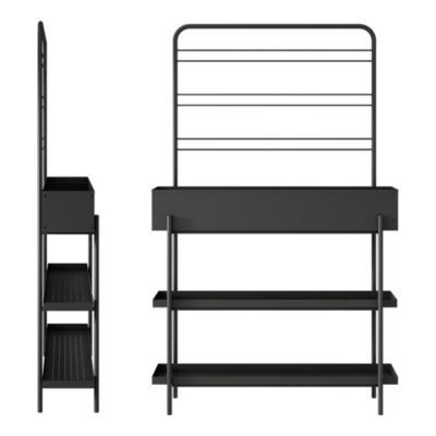 Porte-plantes surélevé Jaalsmeer avec étagère 154 x 96 x 24 cm noir casa.pro