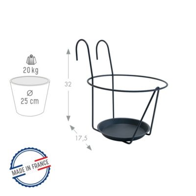 Support jardinière crochet fer plat 35x18 anthracite acier louis moulin