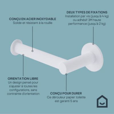 Porte-rouleau papier toilette mural en acier inoxydable blanc Cavally GoodHome