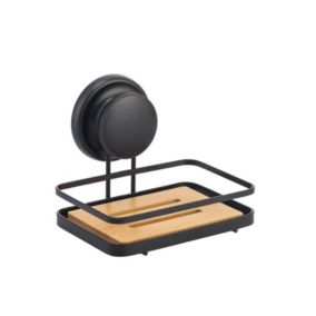 Porte Savon avec Mega Ventouse Acier  bambou Noir mat MSV