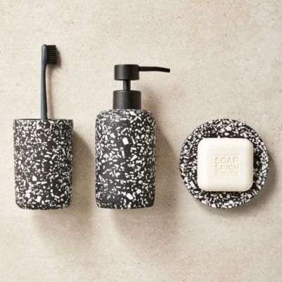 Porte savon, diam. 12,8 cm, coloris noir et blanc, Terrazzo