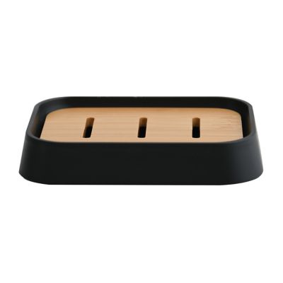 Porte savon MSV Spirella Kamla en polyrésine et bambou coloris noir l.12 x P.9 x H.2,5 cm