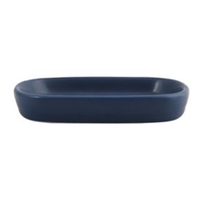 Porte savon MSV Spirella Maonie en céramique coloris bleu foncé l.13,4 x P.8,7 x H.2 cm
