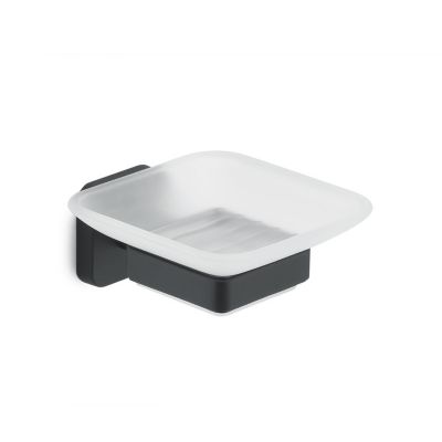 Porte-Savon Mural Noir Mat En Acier Inoxydable Et Verre Dépoli, Fixation Vis Ou Adhésif, 10,3X11,6X5 Cm