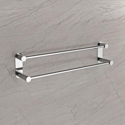 Porte-serviette mural 2 barres rond Chrome 64x11cm (LxP) design acier inox - Série OLA