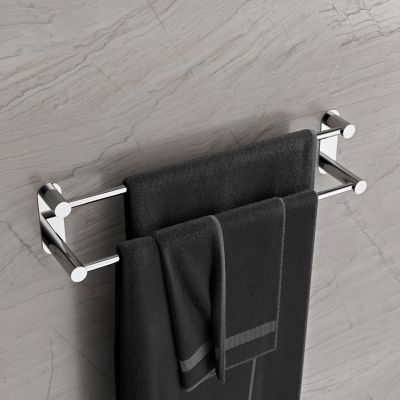 Porte-serviette mural 2 barres rond Chrome 64x11cm (LxP) design acier inox - Série OLA