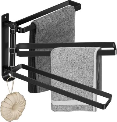 Porte Serviette Salle de Bain Accessoire, Porte Serviette sans Noir Porte-Serviettes à 3 Niveauxcm Fixation Murale sans Percer