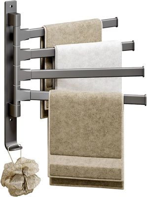 Porte-serviettes de salle de bain avec 4 tiges pivotantes, porte-serviettes sans perçage, porte-serviettes mural