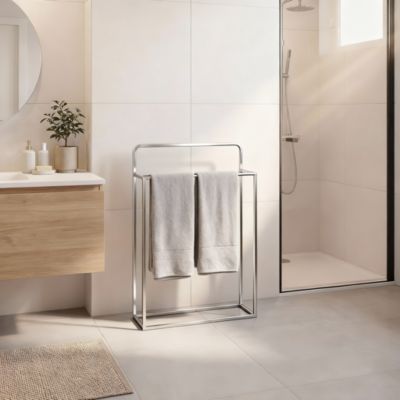 Porte serviettes double à poser GoodHome Elland argent