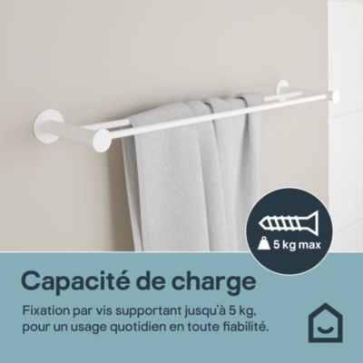 Porte-serviettes double mural en acier inoxydable blanc l.60 cm Cavally GoodHome