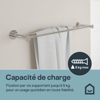 Porte-serviettes double mural en acier inoxydable chromé l.60 cm Cavally GoodHome