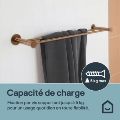 Porte-serviettes double mural en acier inoxydable cuivré l.60 cm Cavally GoodHome