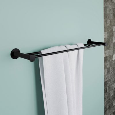 Porte-serviettes double mural en acier inoxydable noir l.60 cm Cavally GoodHome