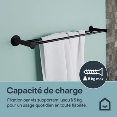 Porte-serviettes double mural en acier inoxydable noir l.60 cm Cavally GoodHome